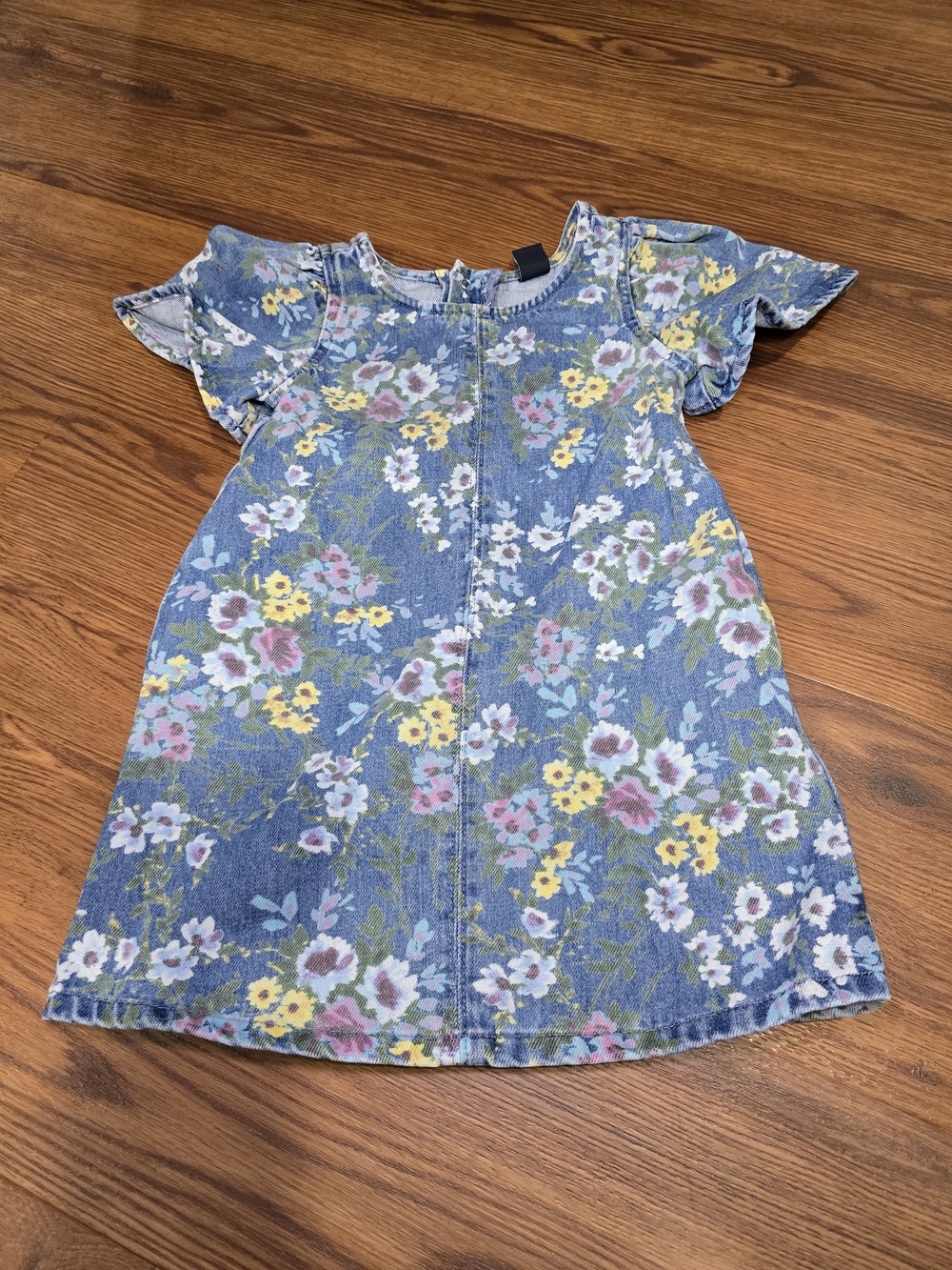 GAP Blue Floral Denim Tunic Dress with Flutter Sleeves